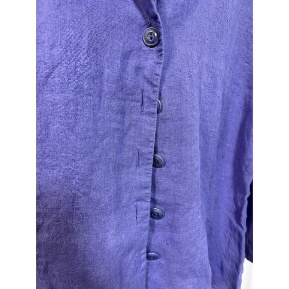 Flax Women's 3/4 Sleeves Button Down Top Linen Lightweight Purple Size Small - Picture 3 of 4